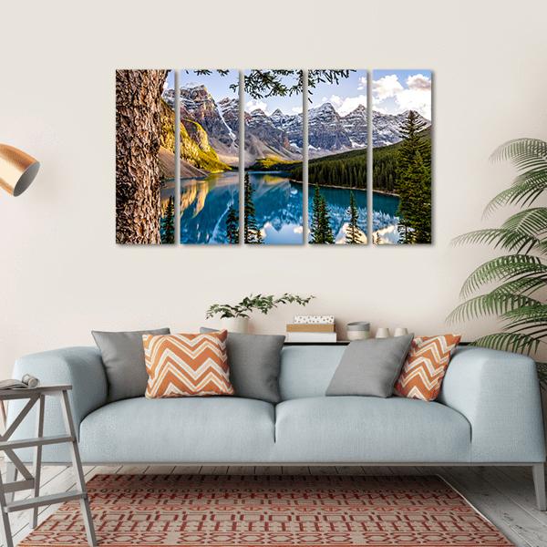Moraine Lake & Mountains Canvas Wall Art-5 Horizontal-Gallery Wrap-22" x 12"-Tiaracle