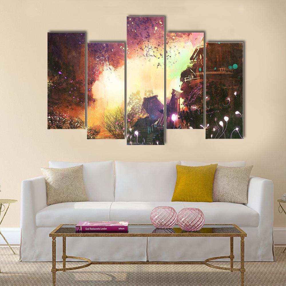 Landscape With Ancient Tower Canvas Wall Art-5 Pop-Gallery Wrap-47" x 32"-Tiaracle