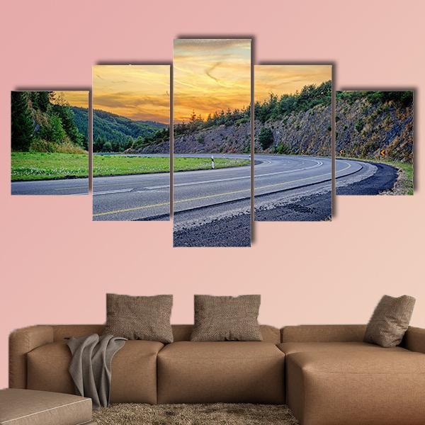 Curvy Road In Summer Canvas Wall Art-5 Star-Gallery Wrap-62" x 32"-Tiaracle