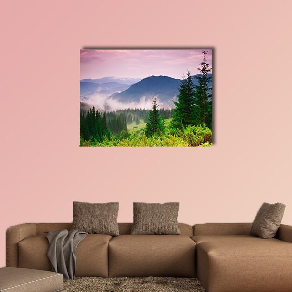 Foggy Mountain Canvas Wall Art-1 Piece-Gallery Wrap-48" x 32"-Tiaracle