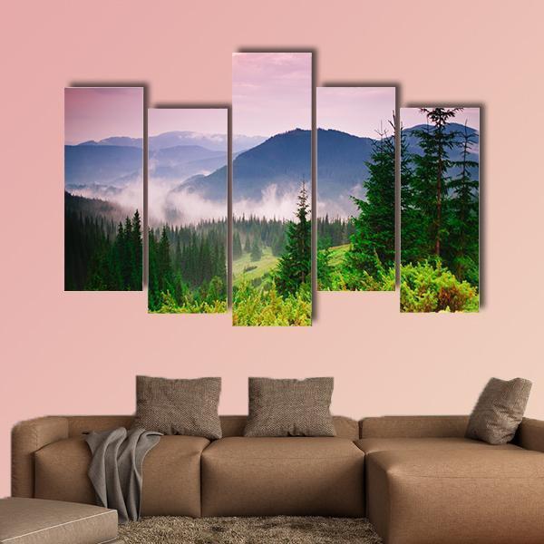 Foggy Mountain Canvas Wall Art-5 Pop-Gallery Wrap-47" x 32"-Tiaracle