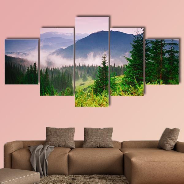 Foggy Mountain Canvas Wall Art-5 Star-Gallery Wrap-62" x 32"-Tiaracle