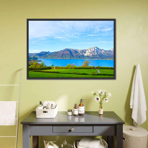 Landscape With Lake Austria Canvas Wall Art-1 Piece-Floating Frame-24" x 16"-Tiaracle