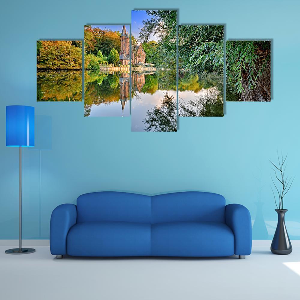 Old Mansion With Lake Canvas Wall Art-5 Star-Gallery Wrap-62" x 32"-Tiaracle