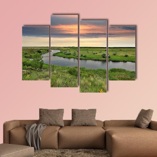 River In Steppe Canvas Wall Art-4 Pop-Gallery Wrap-50" x 32"-Tiaracle