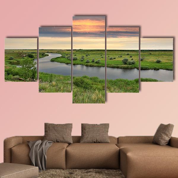 River In Steppe Canvas Wall Art-5 Pop-Gallery Wrap-47" x 32"-Tiaracle