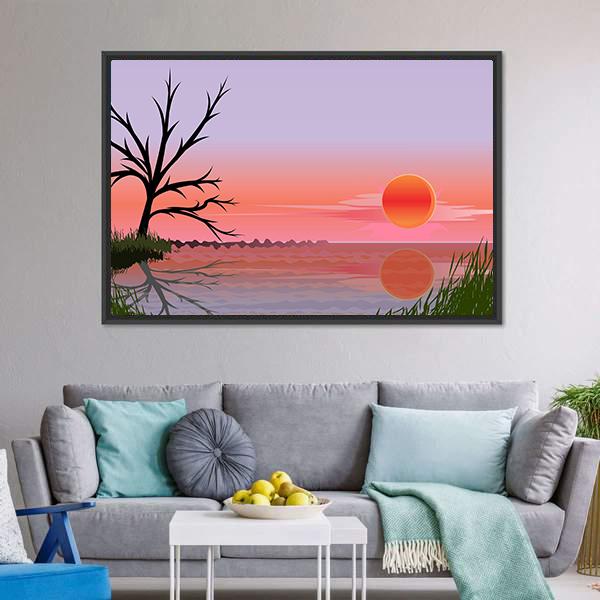 Landscape With Sunset Vertical Canvas Wall Art-3 Vertical-Gallery Wrap-12" x 25"-Tiaracle
