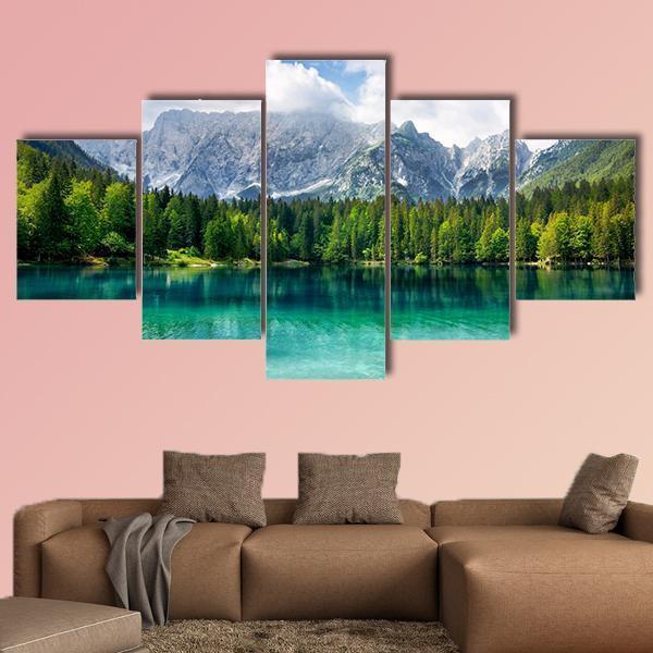 Turquoise Lake In Forest Canvas Wall Art-5 Star-Gallery Wrap-62" x 32"-Tiaracle