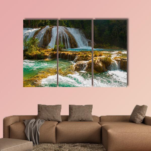 Waterfall Of Agua Azul Canvas Wall Art-3 Horizontal-Gallery Wrap-37" x 24"-Tiaracle