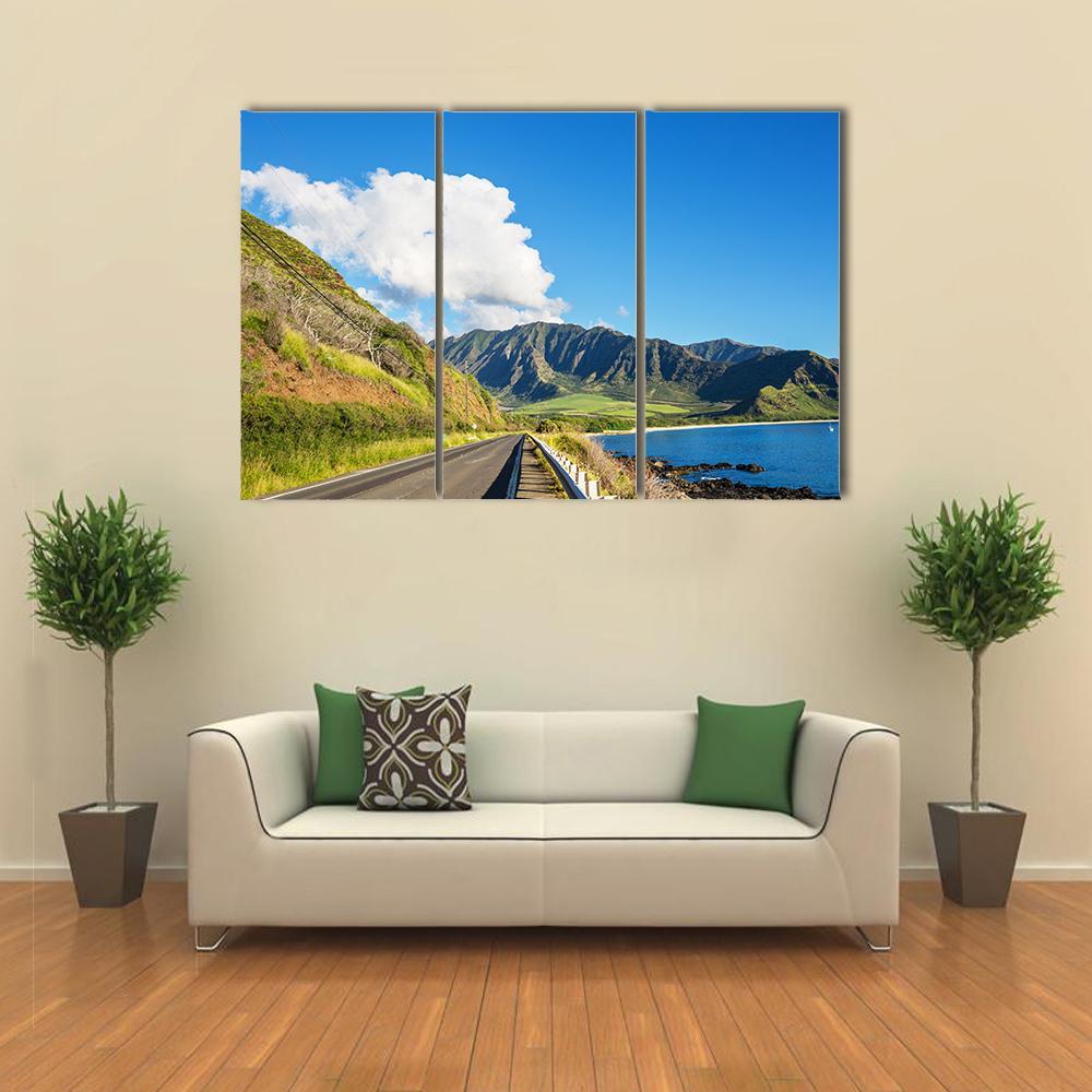 Road Near Oahu Island Canvas Wall Art-3 Horizontal-Gallery Wrap-37" x 24"-Tiaracle