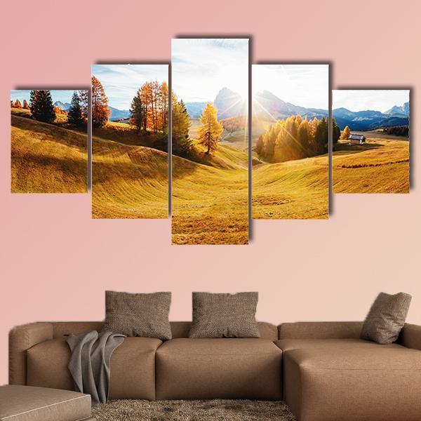 Autumn Hills In South Tyrol Canvas Wall Art-5 Star-Gallery Wrap-62" x 32"-Tiaracle
