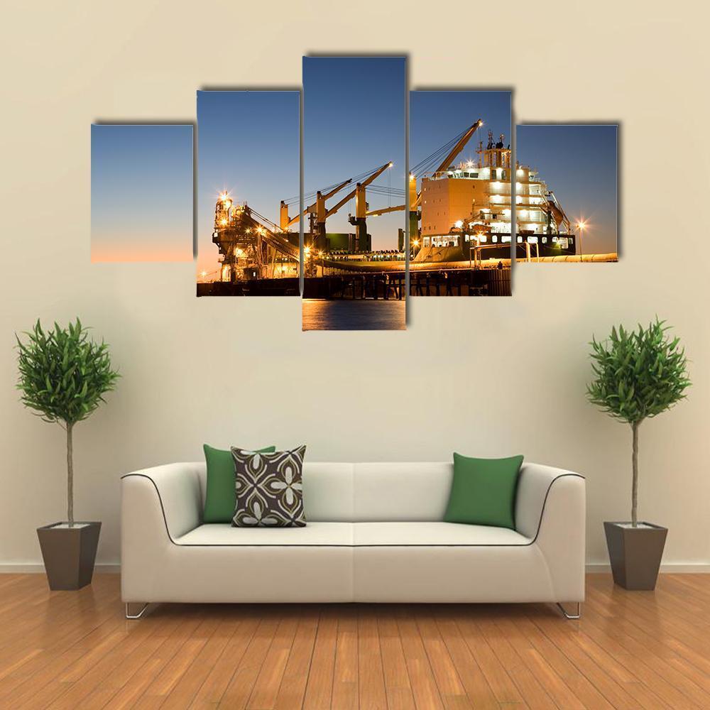 Vessel Berthed Unloading Canvas Wall Art-5 Star-Gallery Wrap-62" x 32"-Tiaracle