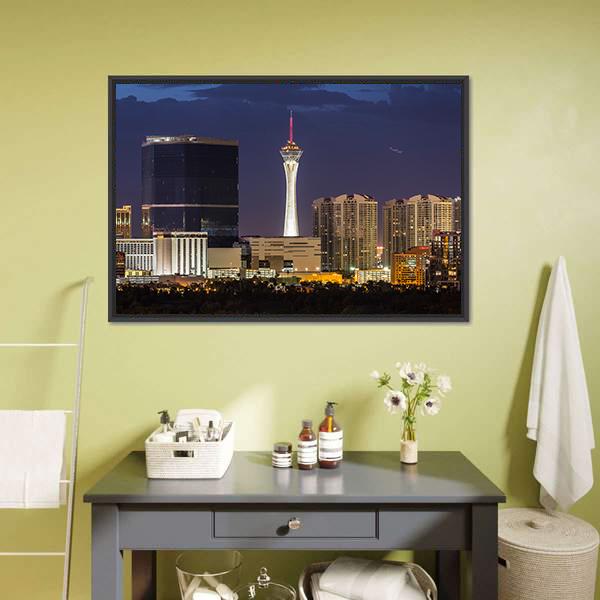Las Vegas Cityscape Vertical Canvas Wall Art-3 Vertical-Gallery Wrap-12" x 25"-Tiaracle
