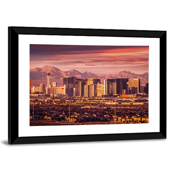 Las Vegas Strip Skyline Canvas Wall Art-3 Horizontal-Gallery Wrap-25" x 16"-Tiaracle