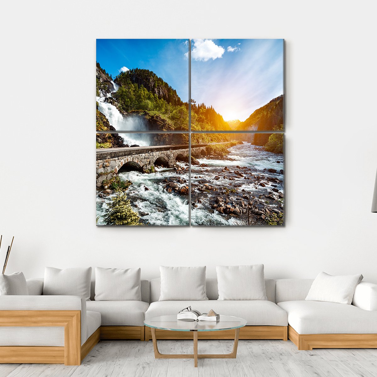 Latefossen Waterfall Canvas Wall Art-4 Square-Gallery Wrap-17" x 17"-Tiaracle