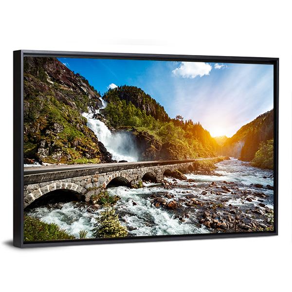 Latefossen Waterfall Canvas Wall Art-3 Horizontal-Gallery Wrap-25" x 16"-Tiaracle