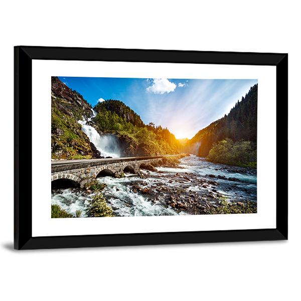 Latefossen Waterfall Canvas Wall Art-5 Horizontal-Gallery Wrap-22" x 12"-Tiaracle