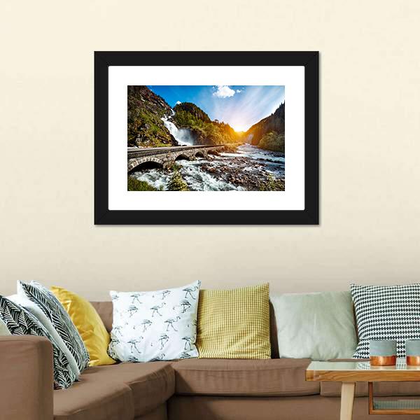 Latefossen Waterfall Canvas Wall Art-5 Horizontal-Gallery Wrap-22" x 12"-Tiaracle