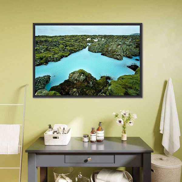 Lava Stones Covered With Moss Panoramic Canvas Wall Art-1 Piece-36" x 12"-Tiaracle