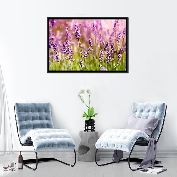 Lavender Floral Scene Canvas Wall Art-3 Horizontal-Gallery Wrap-25" x 16"-Tiaracle