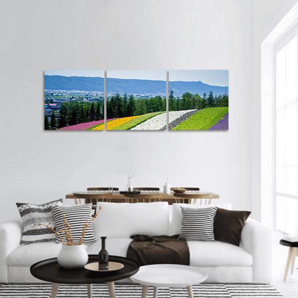 Lavender Garden In Japan Panoramic Canvas Wall Art-3 Piece-25" x 08"-Tiaracle