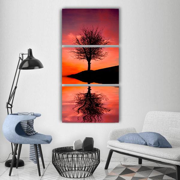 Leafless Tree Reflection Vertical Canvas Wall Art-3 Vertical-Gallery Wrap-12" x 25"-Tiaracle