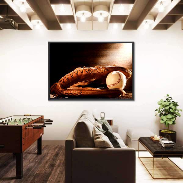 Leather Glove & Baseball Canvas Wall Art-3 Horizontal-Gallery Wrap-25" x 16"-Tiaracle