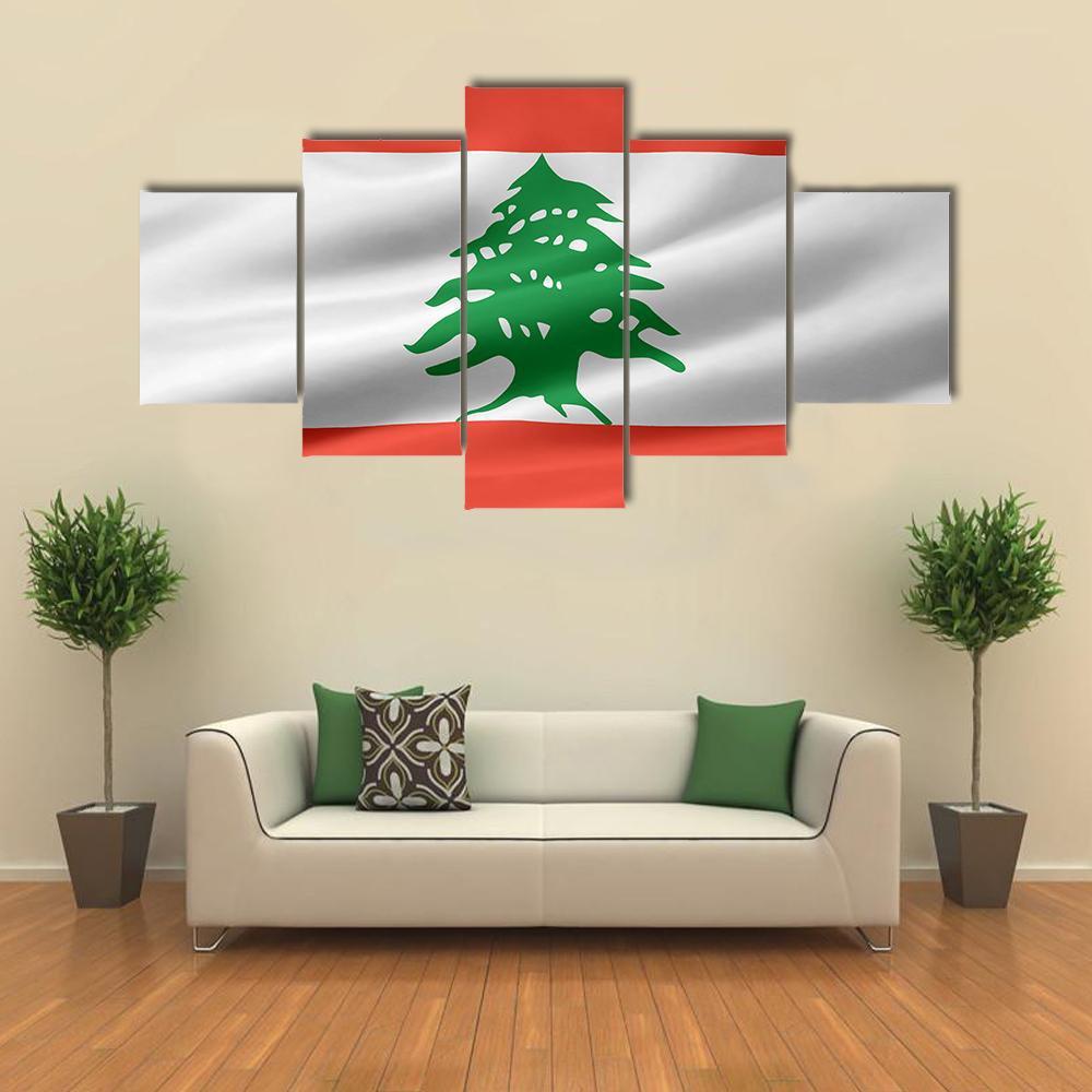Lebanon Flag Canvas Wall Art-5 Star-Gallery Wrap-62" x 32"-Tiaracle
