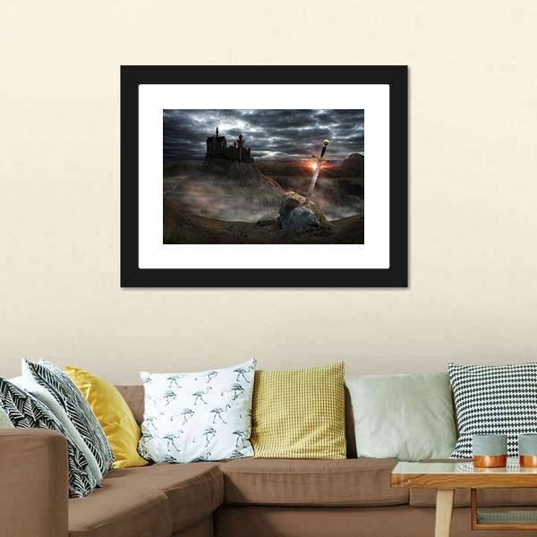Legendary Castle With Sword Canvas Wall Art-3 Horizontal-Gallery Wrap-25" x 16"-Tiaracle