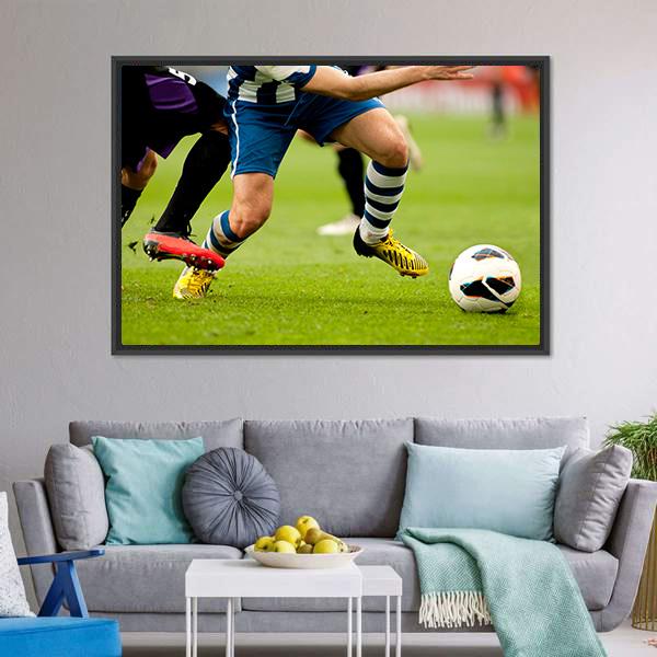 Legs Of Two Soccer Players Canvas Wall Art-3 Horizontal-Gallery Wrap-25" x 16"-Tiaracle