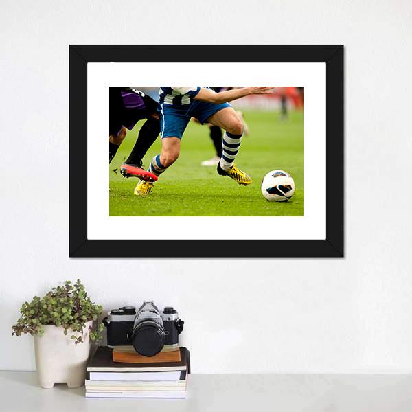 Legs Of Two Soccer Players Canvas Wall Art-1 Piece-Framed Print-20" x 16"-Tiaracle