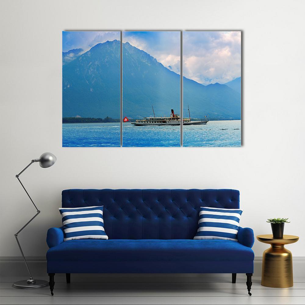 Paddle Steamer Ship Canvas Wall Art-3 Horizontal-Gallery Wrap-37" x 24"-Tiaracle