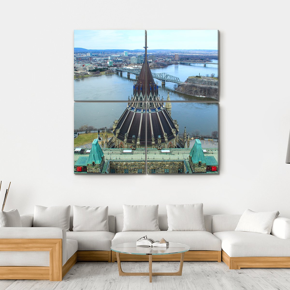 Library Of Parliament In Ottawa Canvas Wall Art-4 Square-Gallery Wrap-17" x 17"-Tiaracle