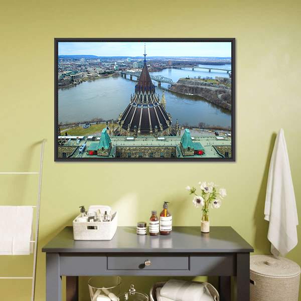 Library Of Parliament In Ottawa Canvas Wall Art-1 Piece-Floating Frame-24" x 16"-Tiaracle
