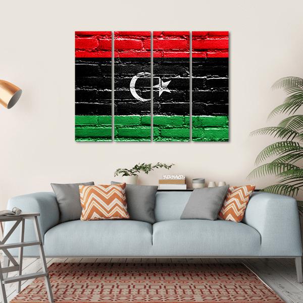 Libya Flag On Brick Wall Canvas Wall Art-4 Horizontal-Gallery Wrap-34" x 24"-Tiaracle