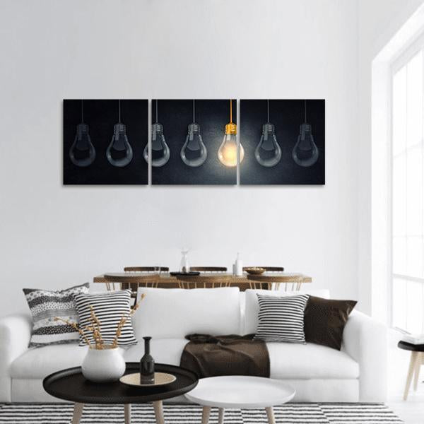 Light Bulbs Panoramic Canvas Wall Art-3 Piece-25" x 08"-Tiaracle