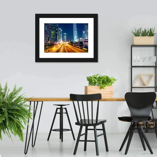 Light Trails On Street Shanghai Canvas Wall Art-3 Horizontal-Gallery Wrap-25" x 16"-Tiaracle