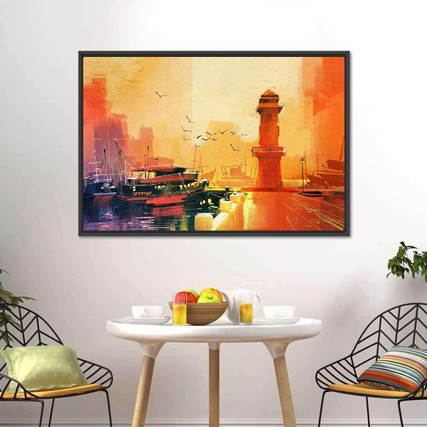 Lighthouse & Boat Canvas Wall Art-3 Horizontal-Gallery Wrap-25" x 16"-Tiaracle