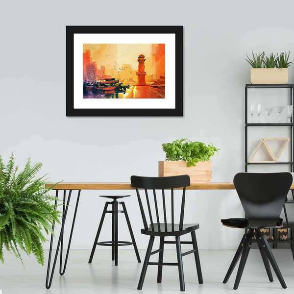 Lighthouse & Boat Canvas Wall Art-3 Horizontal-Gallery Wrap-25" x 16"-Tiaracle