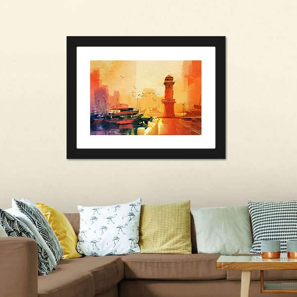 Lighthouse & Boat Canvas Wall Art-3 Horizontal-Gallery Wrap-25" x 16"-Tiaracle