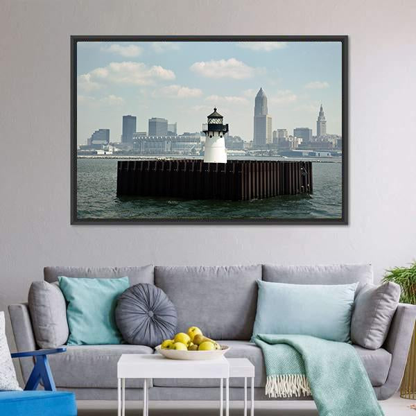 Lighthouse In Lake Canvas Wall Art-3 Horizontal-Gallery Wrap-25" x 16"-Tiaracle