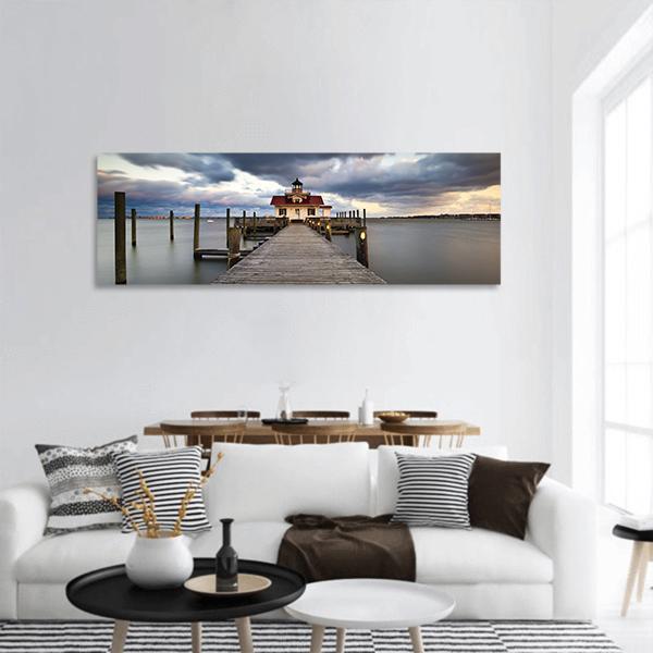 Roanoke Marshes Lighthouse Panoramic Canvas Wall Art-1 Piece-36" x 12"-Tiaracle