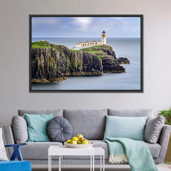 Lighthouse On Neist Point Cliffs Canvas Wall Art-3 Horizontal-Gallery Wrap-25" x 16"-Tiaracle