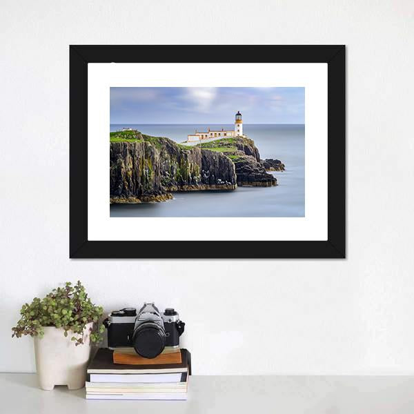 Lighthouse On Neist Point Cliffs Canvas Wall Art-1 Piece-Framed Print-20" x 16"-Tiaracle