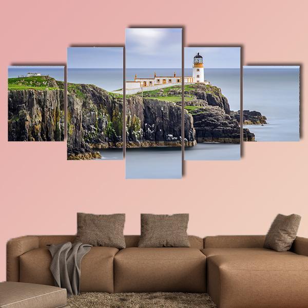 Lighthouse On Neist Point Cliffs Canvas Wall Art-5 Star-Gallery Wrap-62" x 32"-Tiaracle