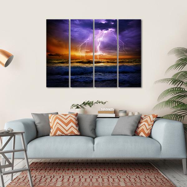 Lightning Over Sea Canvas Wall Art-4 Horizontal-Gallery Wrap-34" x 24"-Tiaracle
