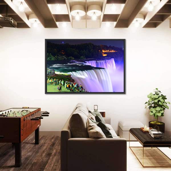 Lights On Niagara Falls Canvas Wall Art-5 Horizontal-Gallery Wrap-22" x 12"-Tiaracle