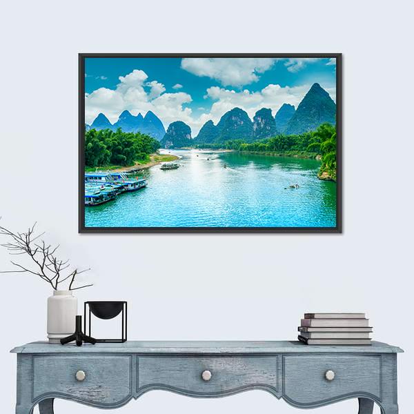 Lijiang River In Guilin Canvas Wall Art-3 Horizontal-Gallery Wrap-25" x 16"-Tiaracle