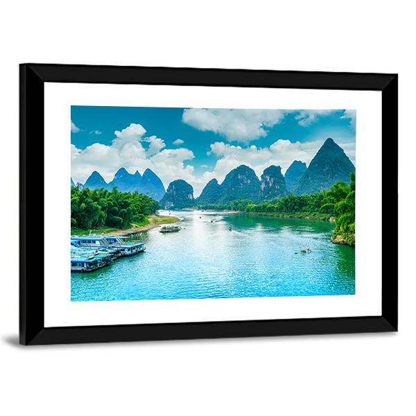 Lijiang River In Guilin Canvas Wall Art-3 Horizontal-Gallery Wrap-25" x 16"-Tiaracle