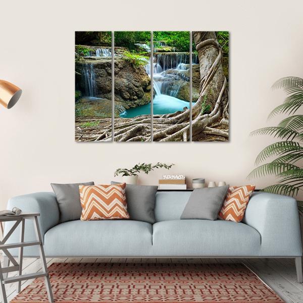 Limestone Waterfalls Canvas Wall Art-4 Horizontal-Gallery Wrap-34" x 24"-Tiaracle